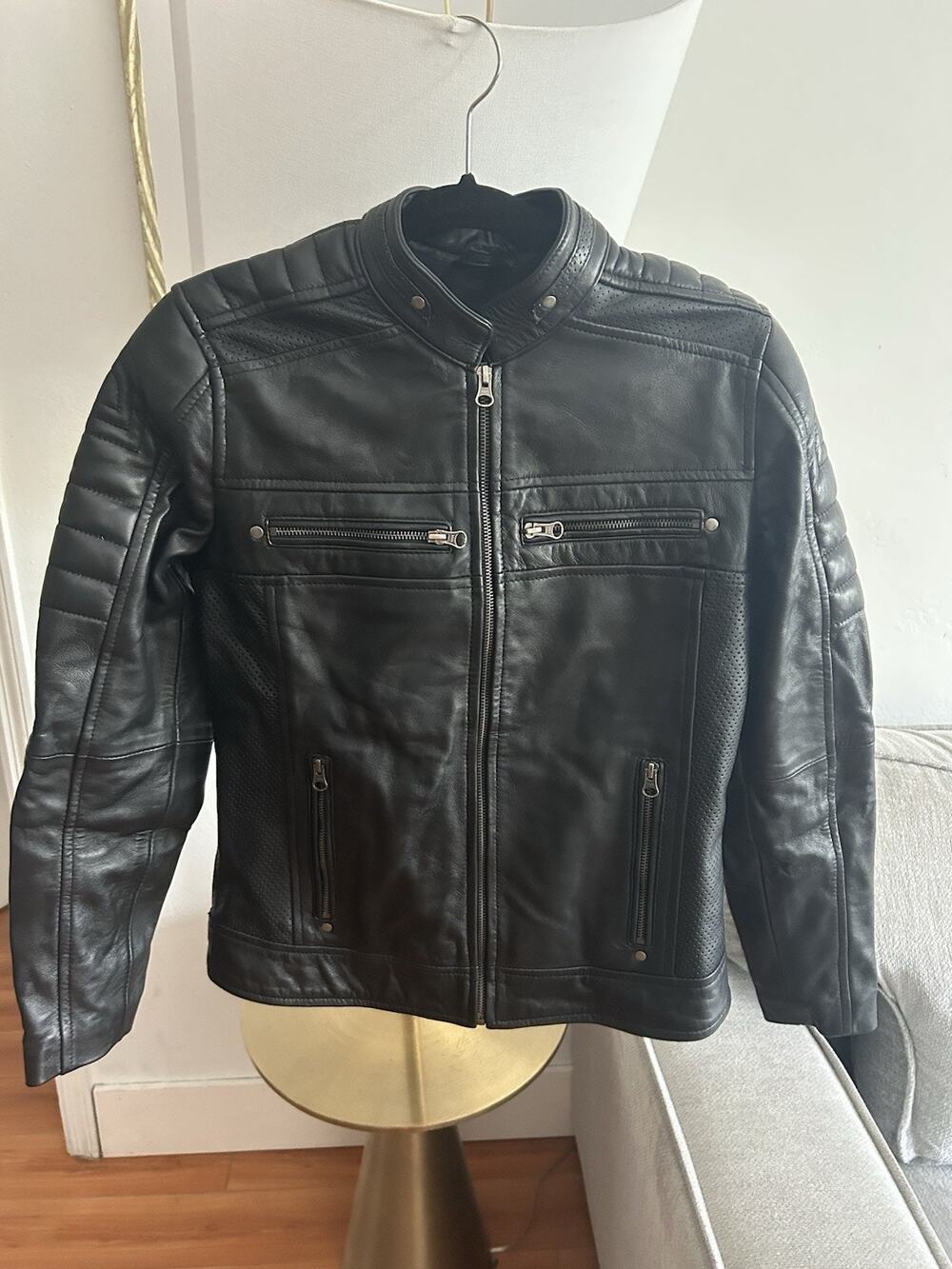 Women's Black Genuine Leather Motorcycle Jacket Biker M Goth Grunge Zipper